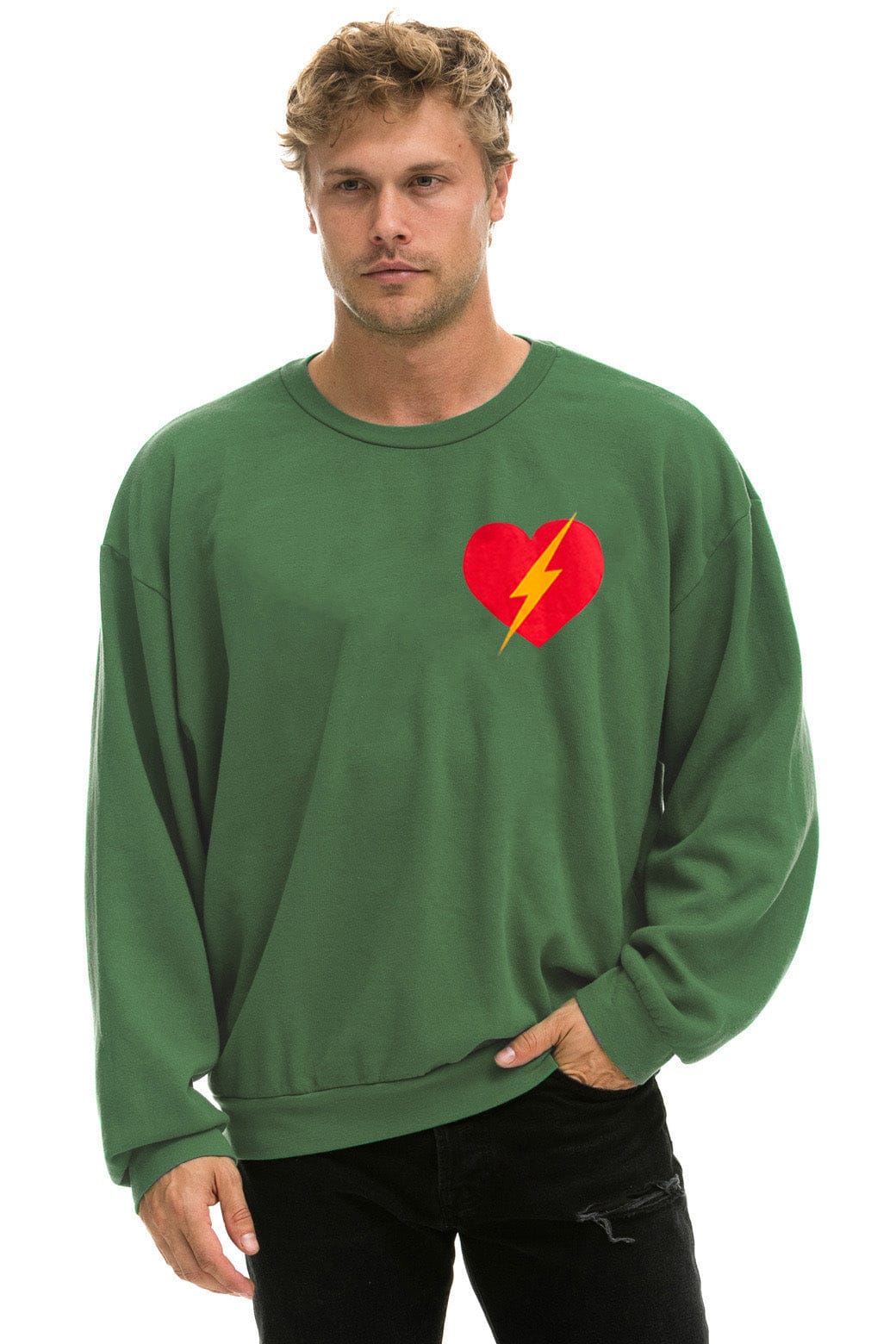 BOLT HEART RELAXED CREW SWEATSHIRT - PALM - Image 2