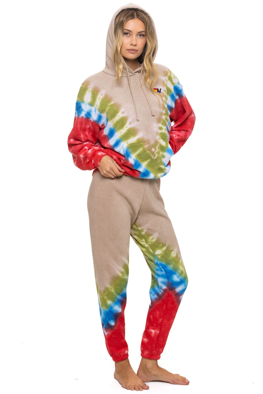 HAND DYED V SWEATPANTS - TIE DYE SAND // BLUE RED - Image 6