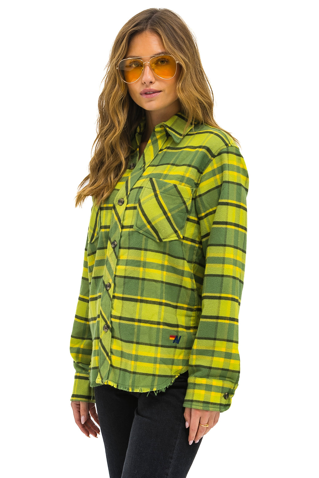 PLAID FLANNEL LIGHT WEIGHT UNISEX WESTERN SHIRT - AVOCADO PLAID - Image 3