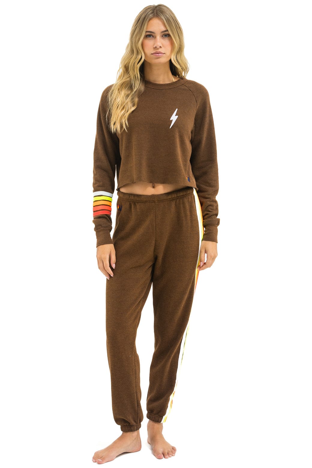 BOLT RUGBY STITCH CROPPED CREW SWEATSHIRT - CHOCOLATE // WHITE NEON - Image 7