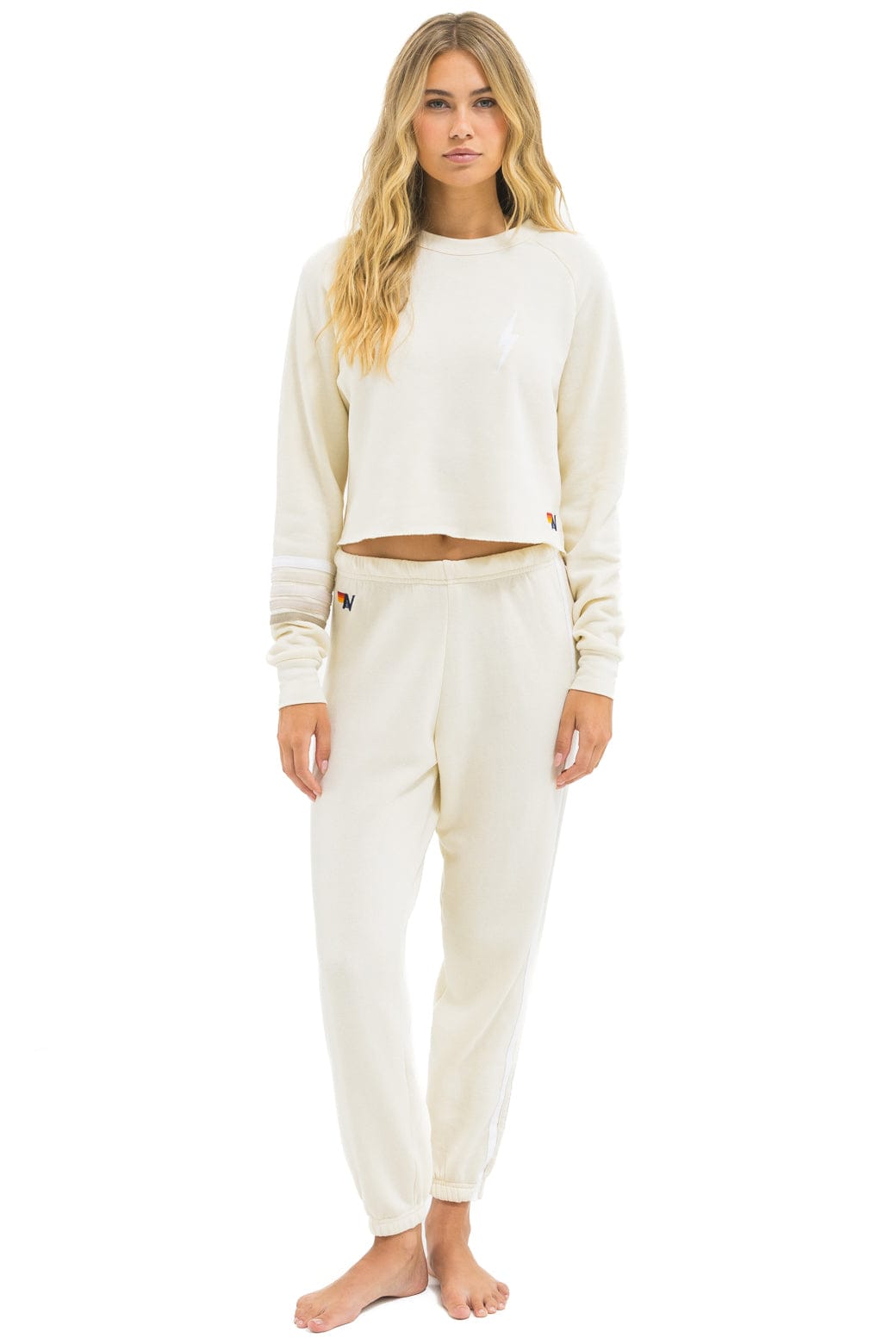 BOLT RUGBY STITCH CROPPED CREW SWEATSHIRT - VINTAGE WHITE // WHITE GREY - Image 6