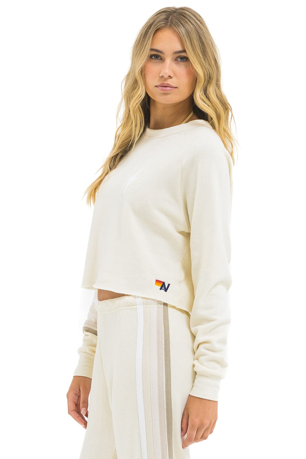 BOLT RUGBY STITCH CROPPED CREW SWEATSHIRT - VINTAGE WHITE // WHITE GREY - Image 3