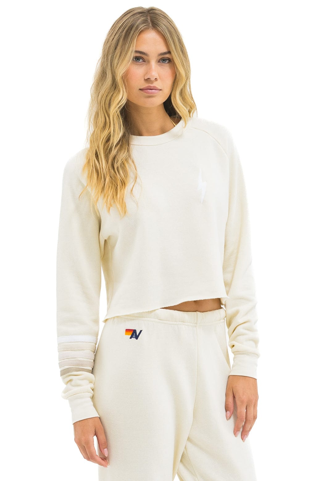 BOLT RUGBY STITCH CROPPED CREW SWEATSHIRT - VINTAGE WHITE // WHITE GREY - Image 2