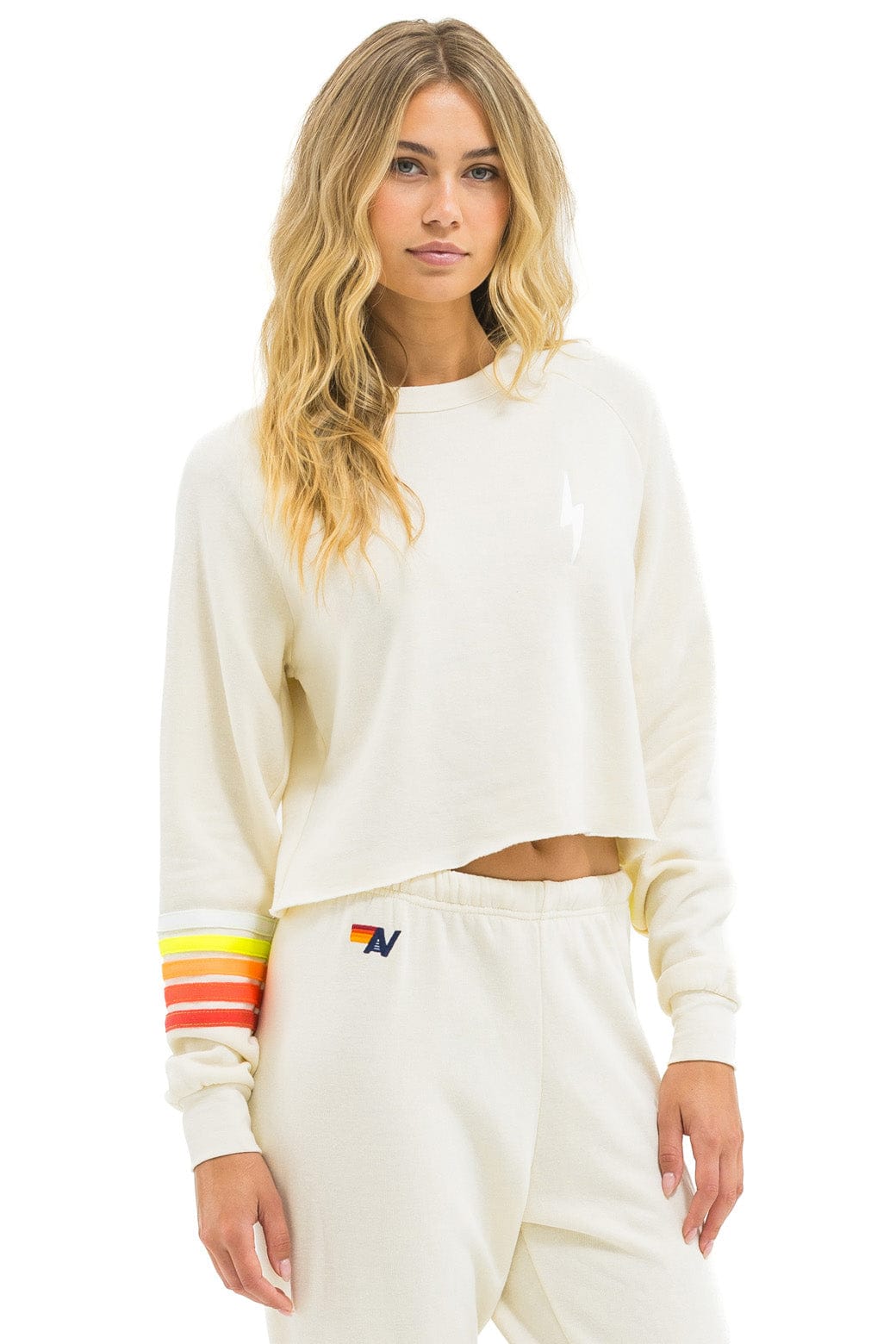BOLT RUGBY STITCH CROPPED CREW SWEATSHIRT - VINTAGE WHITE // WHITE NEON - Image 2