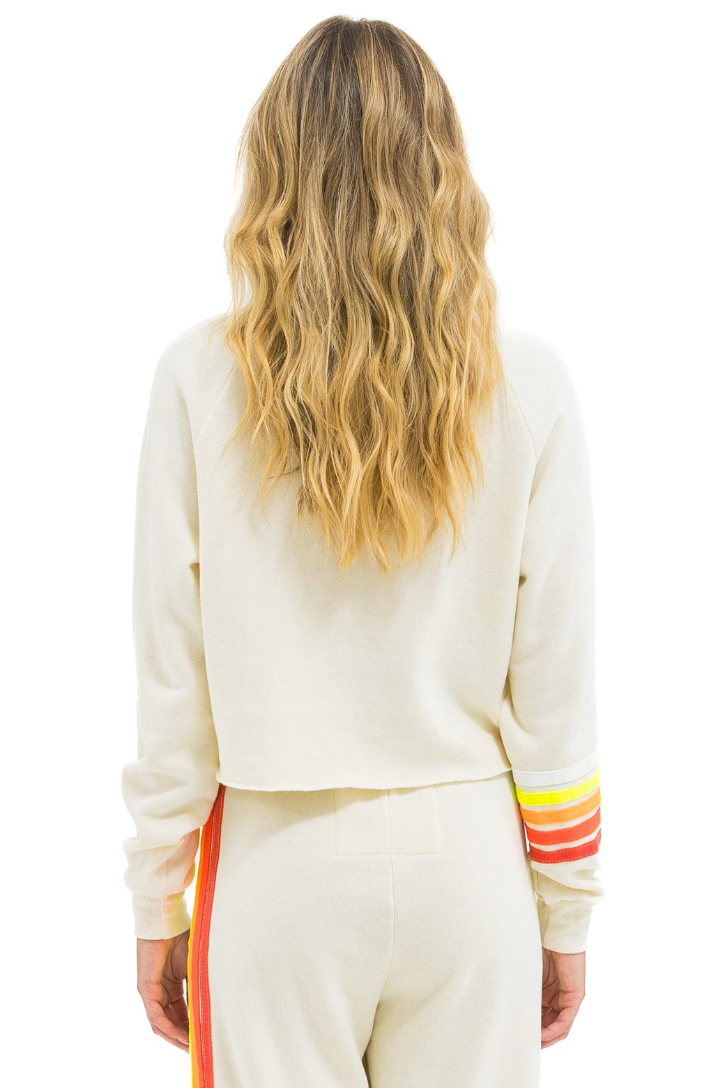 BOLT RUGBY STITCH CROPPED CREW SWEATSHIRT - VINTAGE WHITE // WHITE NEON - Image 3