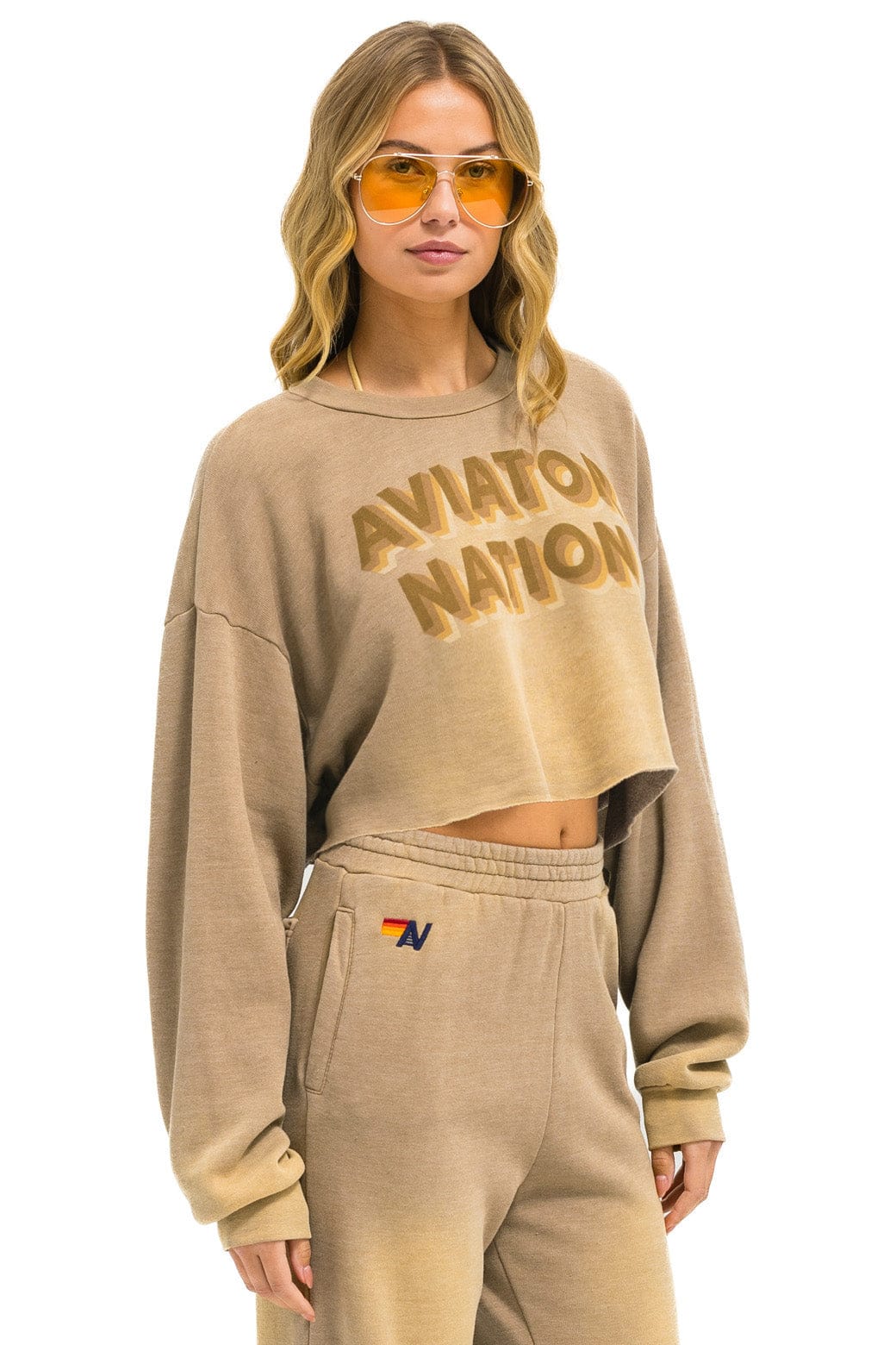 AN 3D CROPPED CREW SWEATSHIRT RELAXED - FADED TAN - Image 2