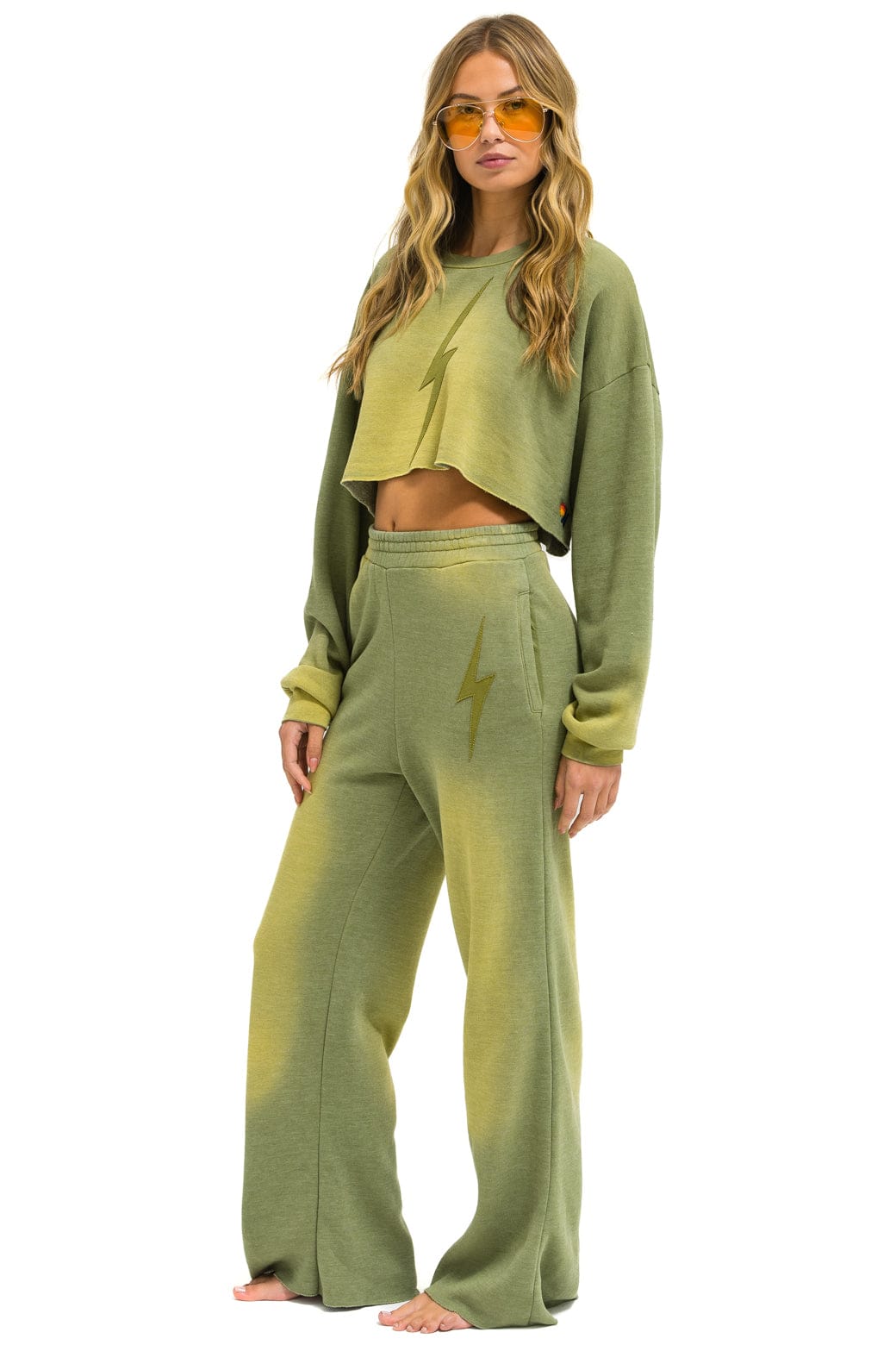 BOLT STITCH WIDE LEG POCKET SWEATPANTS - FADED ARMY - Image 7