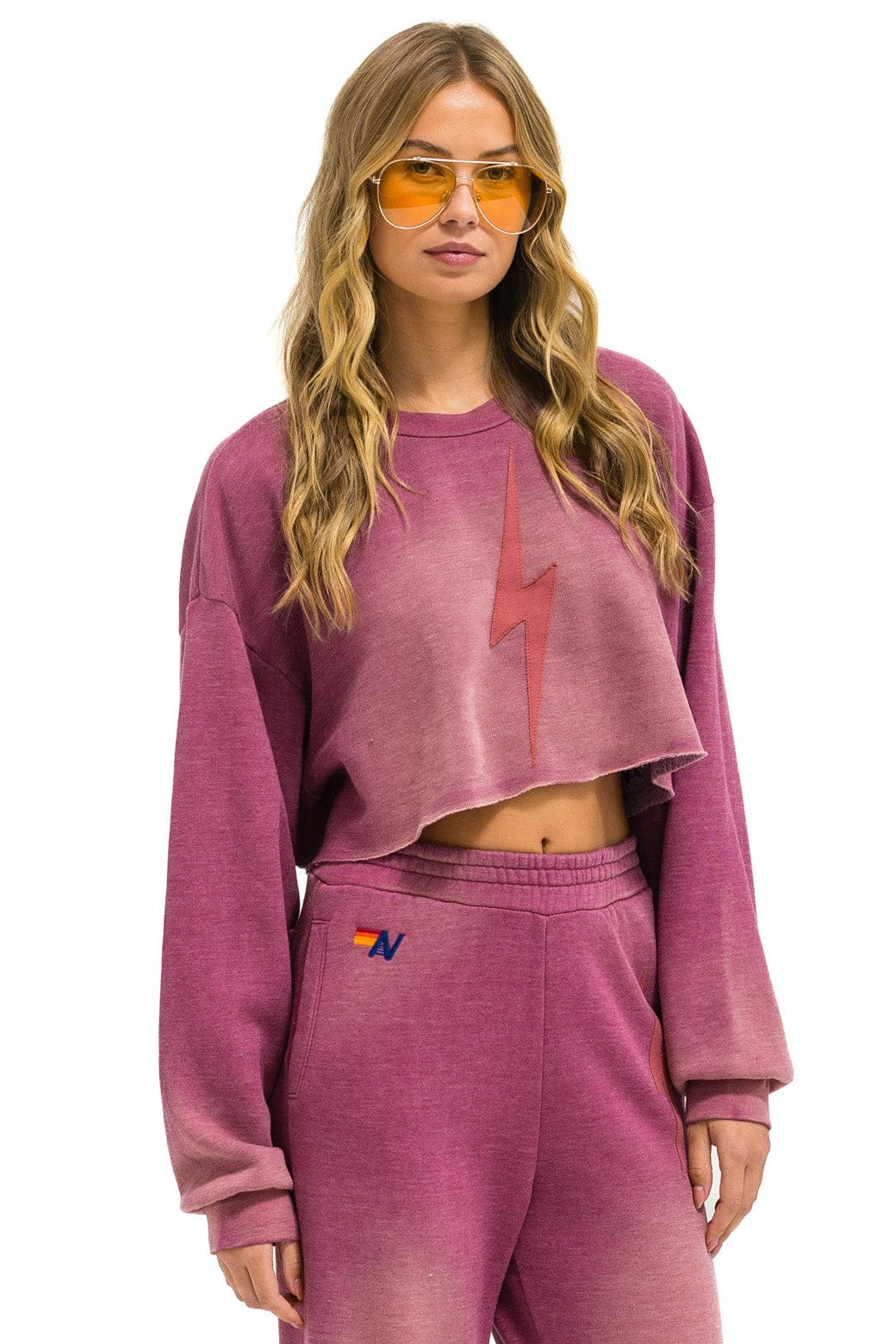 BOLT STITCH CROPPED CREW SWEATSHIRT RELAXED - FADED BERRY - Image 4
