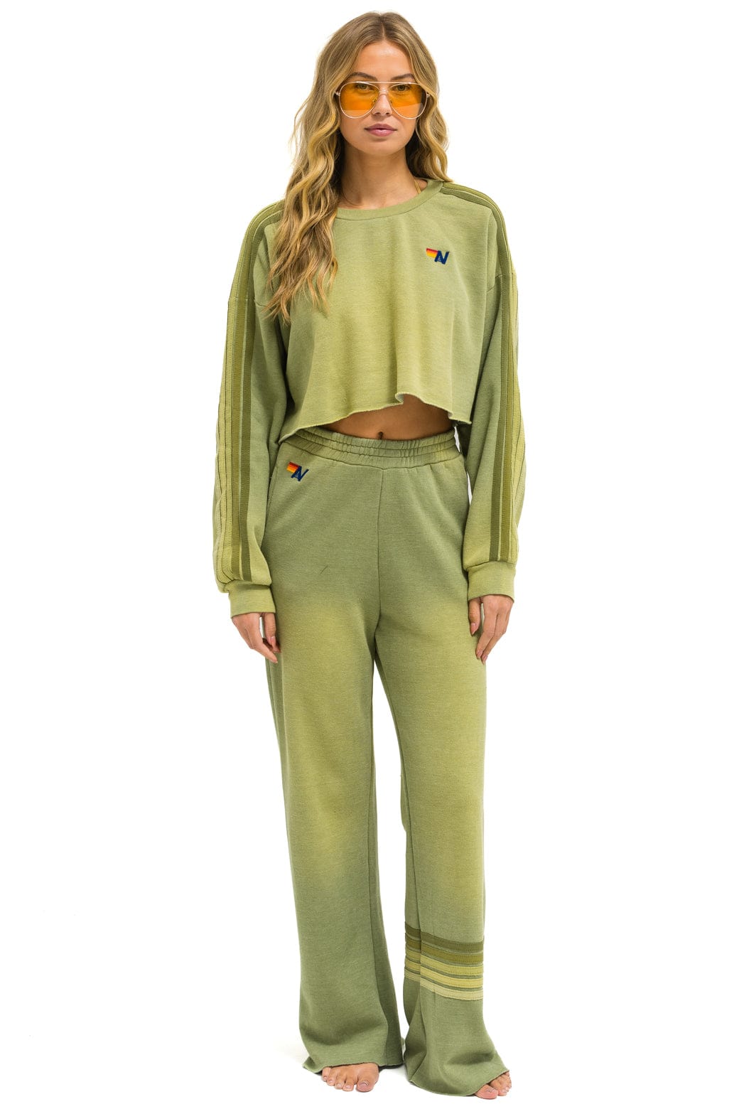 RUGBY STITCH WIDE LEG POCKET SWEATPANTS - FADED ARMY - Image 5