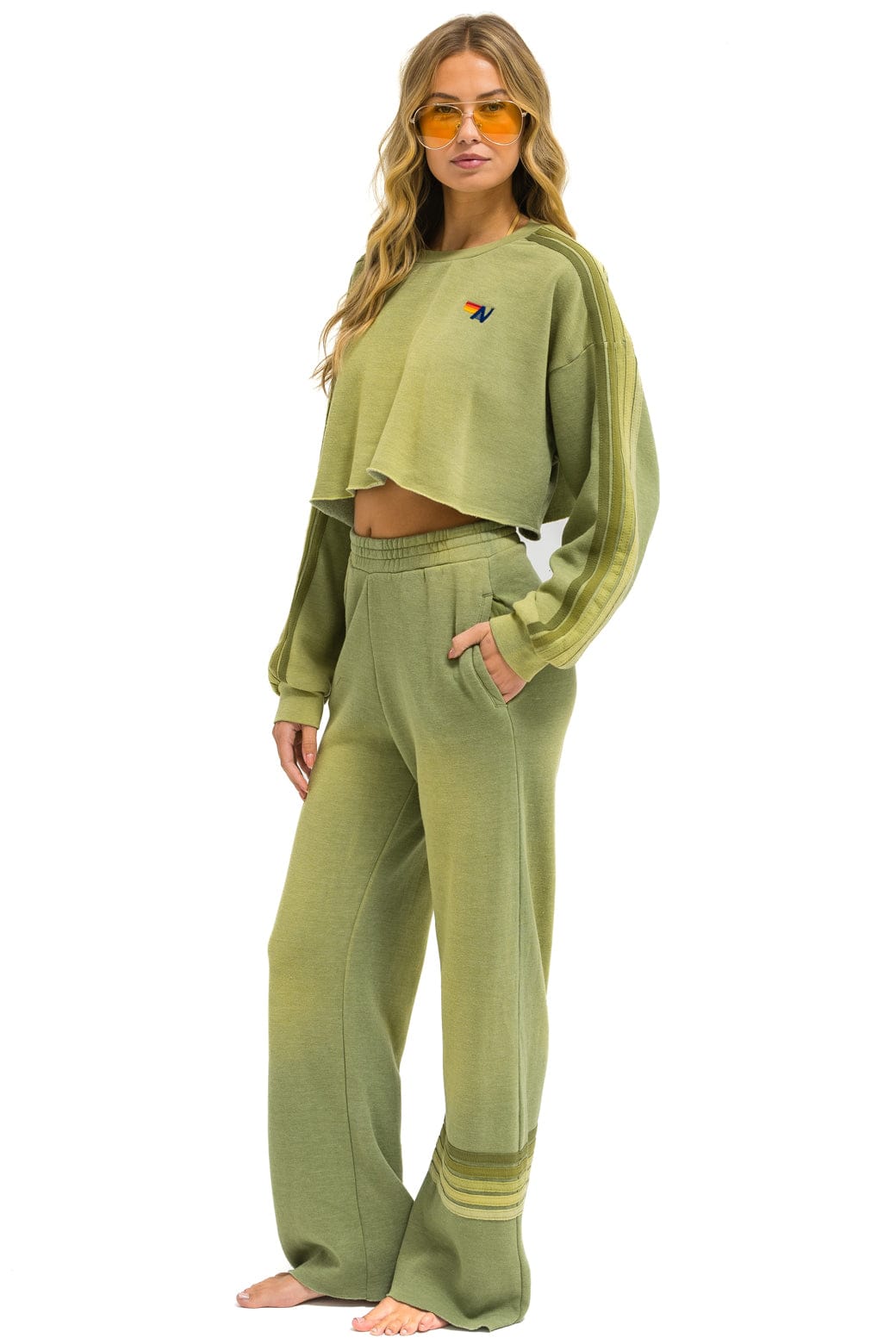 RUGBY STITCH WIDE LEG POCKET SWEATPANTS - FADED ARMY - Image 6