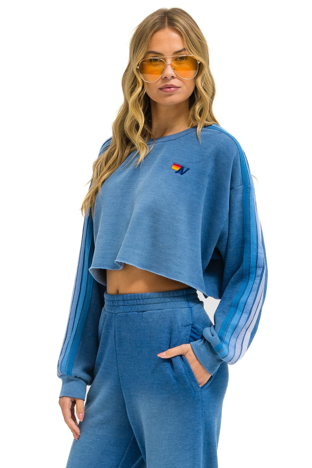 CLASSIC STRIPE CROPPED CREW SWEATSHIRT RELAXED - FADED WATER - Image 3