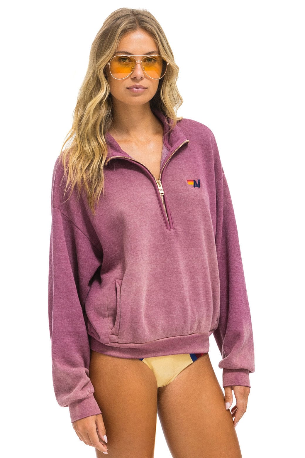 ESSENTIAL HALF ZIP RELAXED SWEATSHIRT - FADED BERRY - Image 5