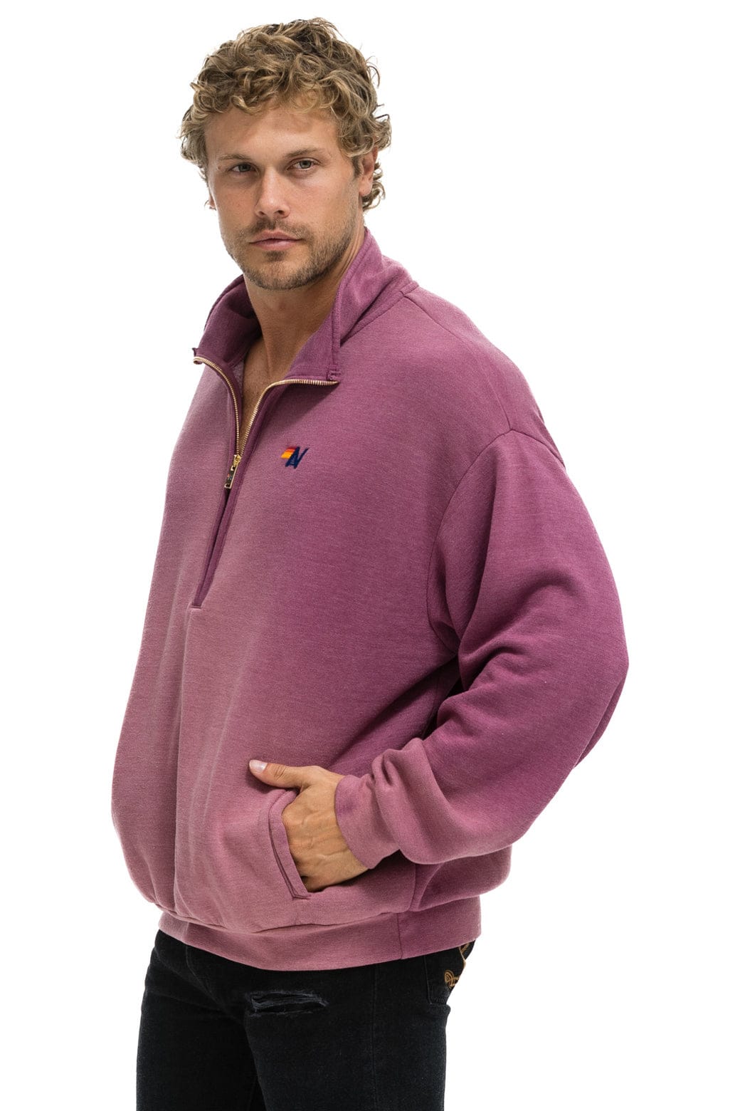 ESSENTIAL HALF ZIP RELAXED SWEATSHIRT - FADED BERRY - Image 4