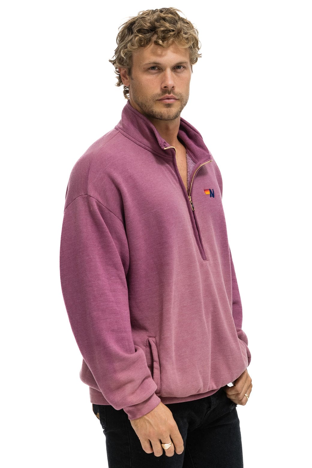 ESSENTIAL HALF ZIP RELAXED SWEATSHIRT - FADED BERRY - Image 6