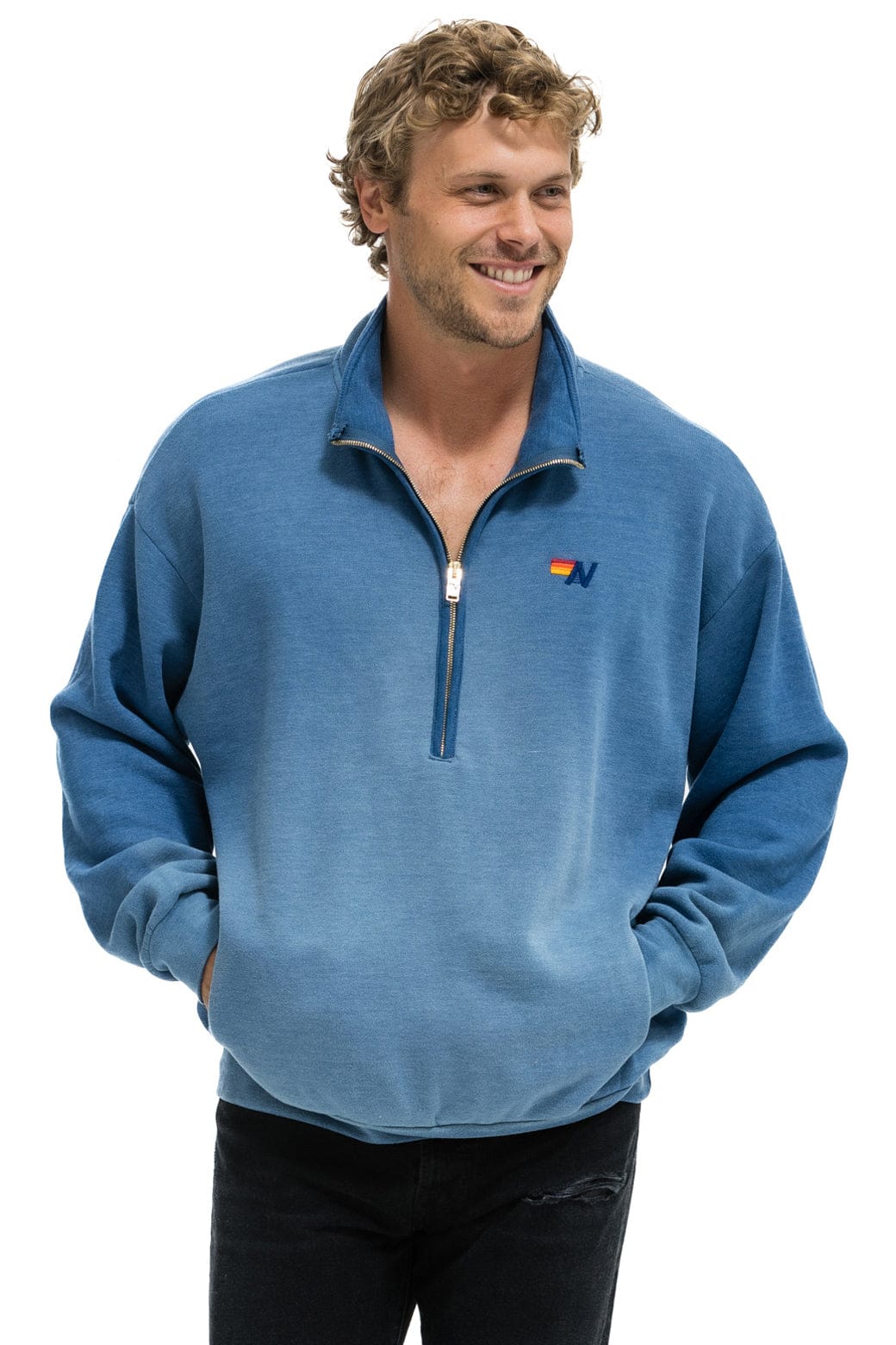 ESSENTIAL HALF ZIP RELAXED SWEATSHIRT - FADED WATER - Image 4