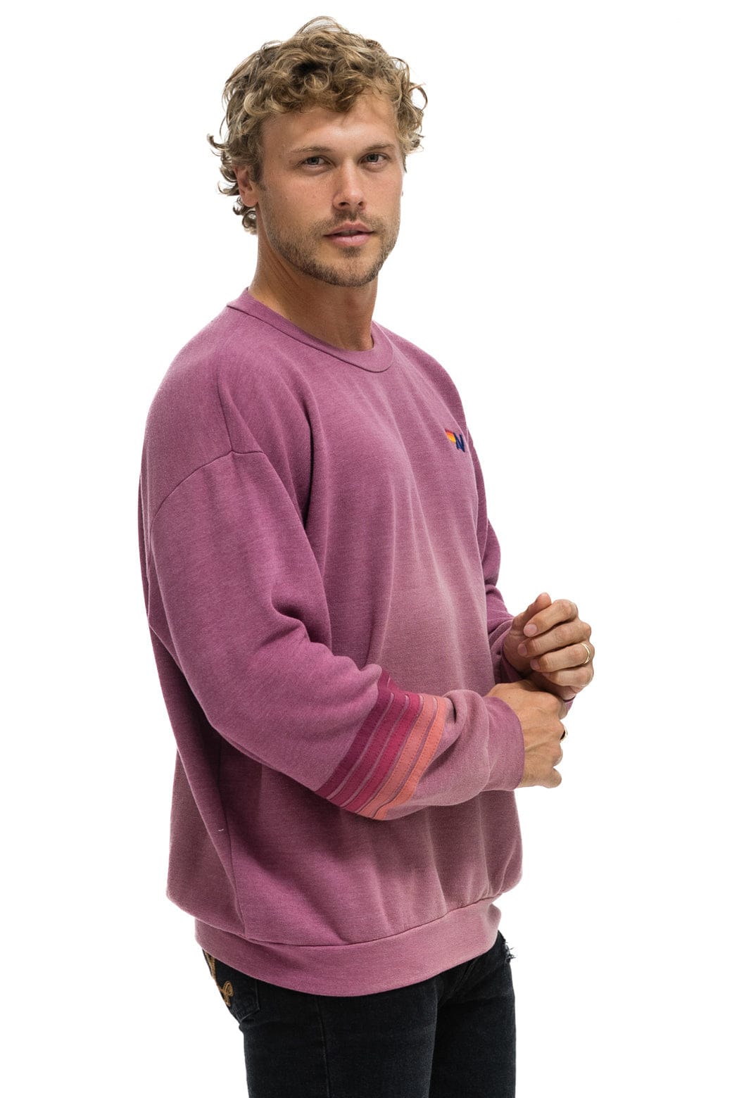 RUGBY STITCH RELAXED CREW SWEATSHIRT - FADED BERRY - Image 5