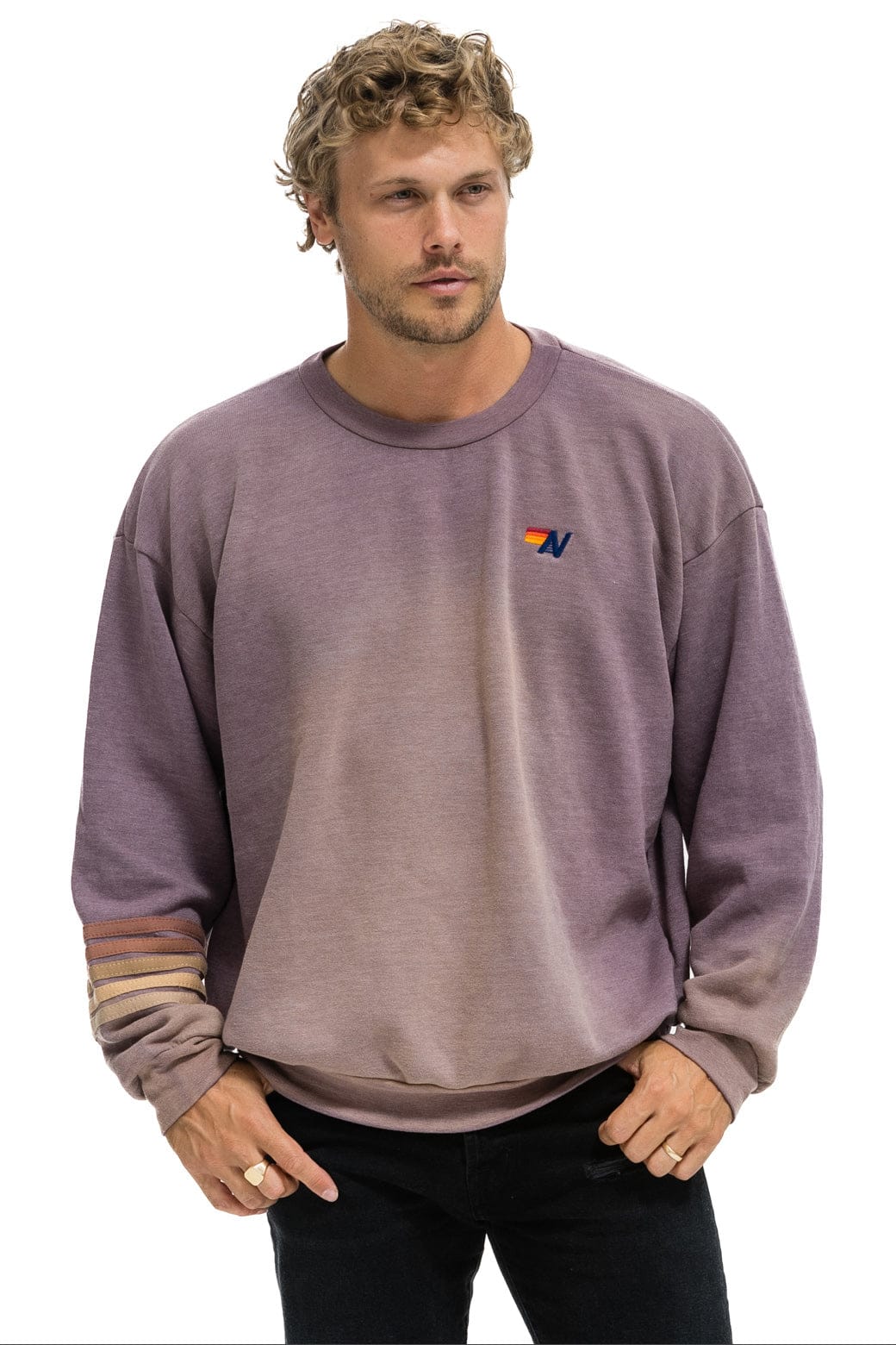 RUGBY STITCH RELAXED CREW SWEATSHIRT - FADED MOCHA - Image 4