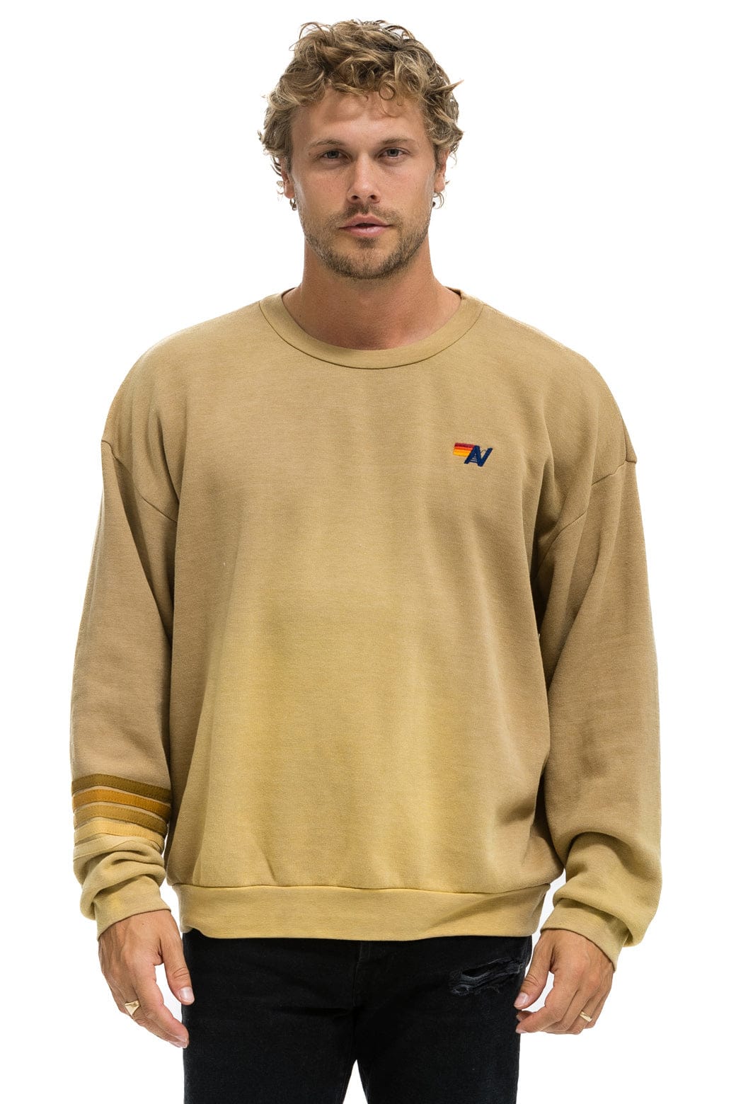 RUGBY STITCH RELAXED CREW SWEATSHIRT - FADED TAN - Image 4