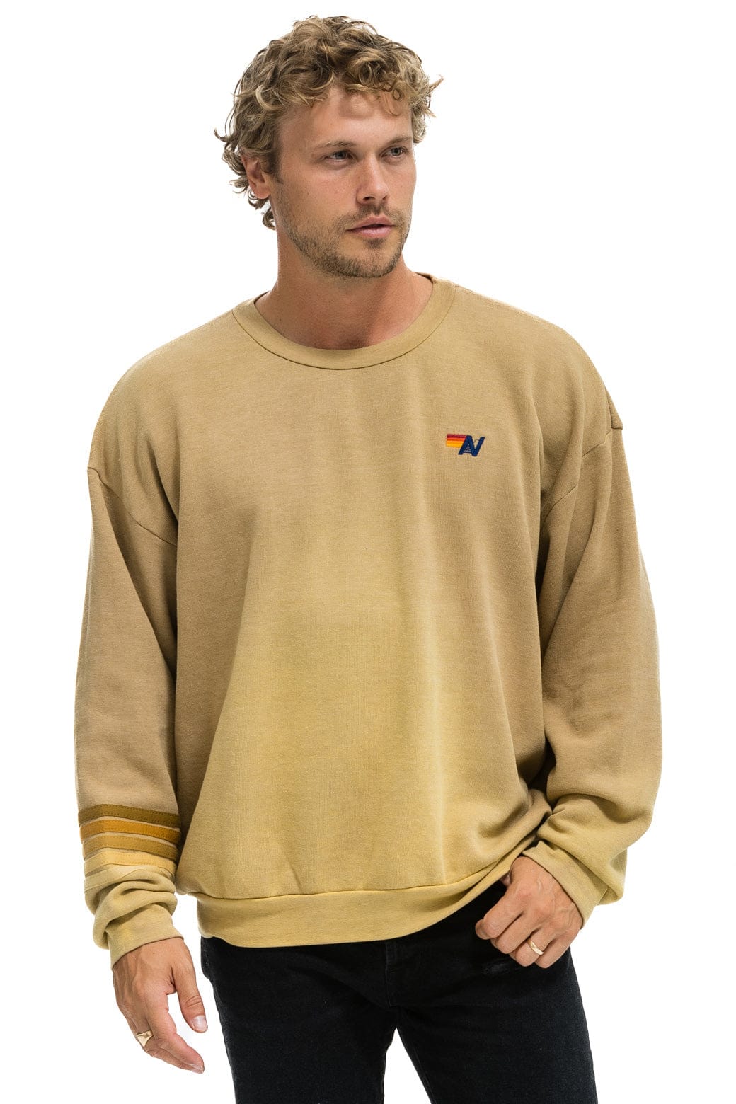 RUGBY STITCH RELAXED CREW SWEATSHIRT - FADED TAN - Image 2