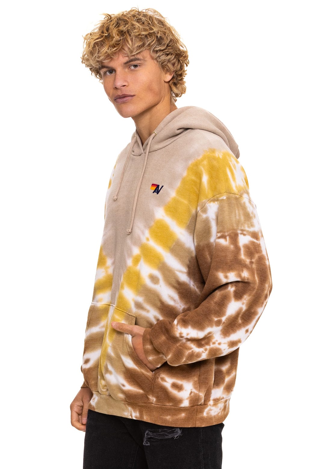 HAND DYED V RELAXED PULLOVER HOODIE - TIE DYE SAND // CINNAMON - Image 8