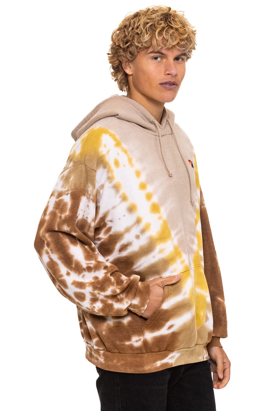 HAND DYED V RELAXED PULLOVER HOODIE - TIE DYE SAND // CINNAMON - Image 6