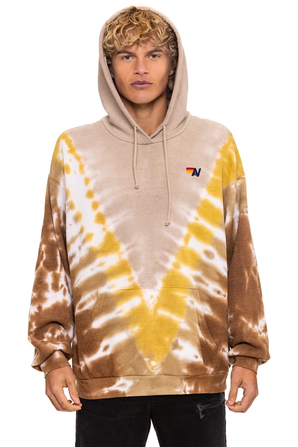 HAND DYED V RELAXED PULLOVER HOODIE - TIE DYE SAND // CINNAMON - Image 2