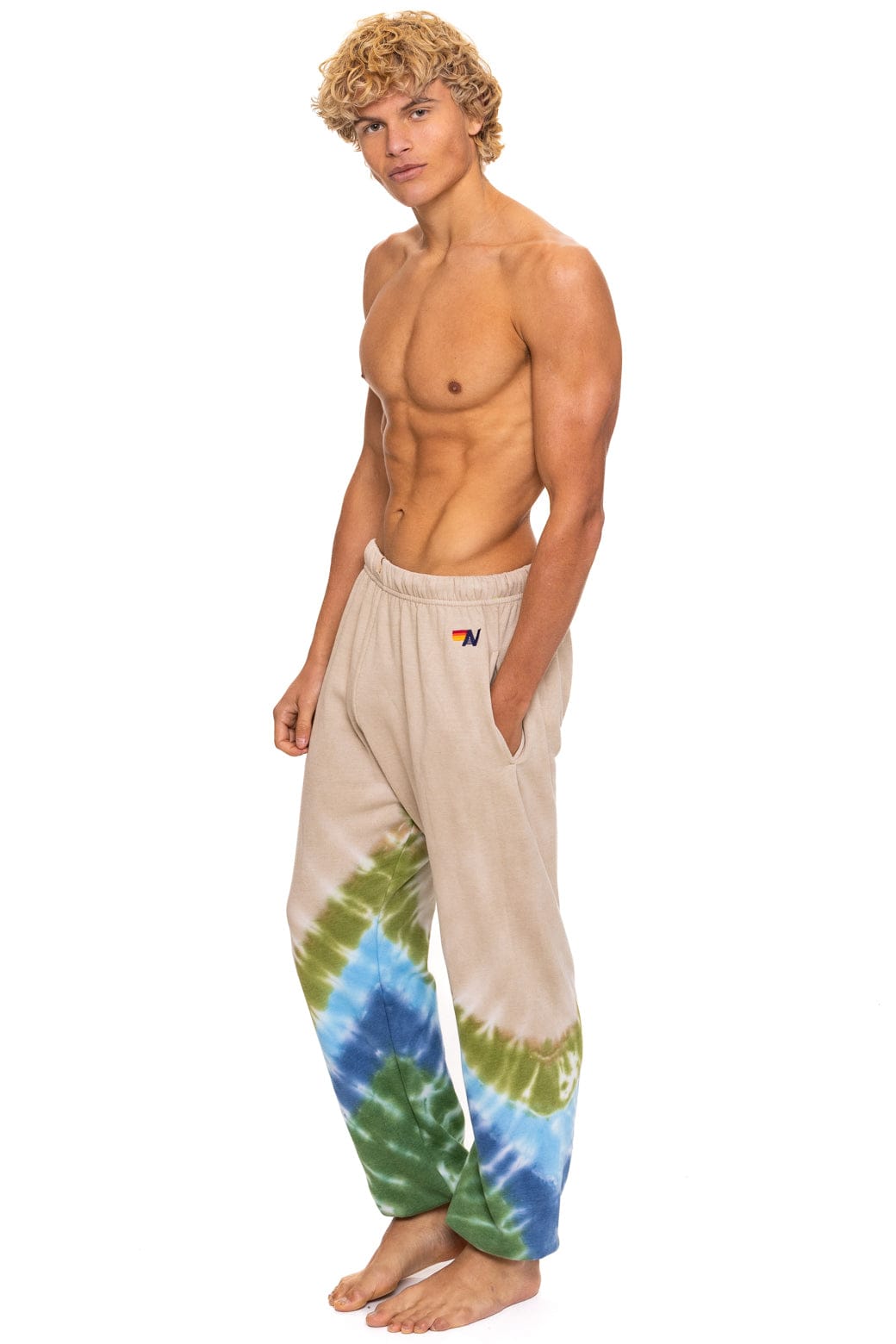HAND DYED V SWEATPANTS - TIE DYE SAND // BLUE GREEN - Image 3
