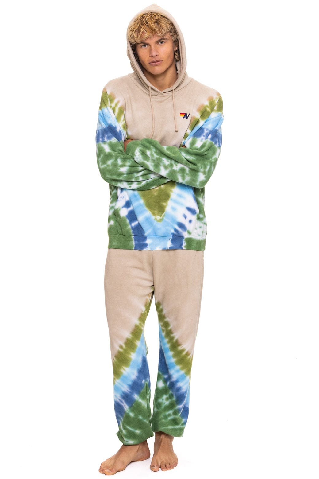 HAND DYED V SWEATPANTS - TIE DYE SAND // BLUE GREEN - Image 2