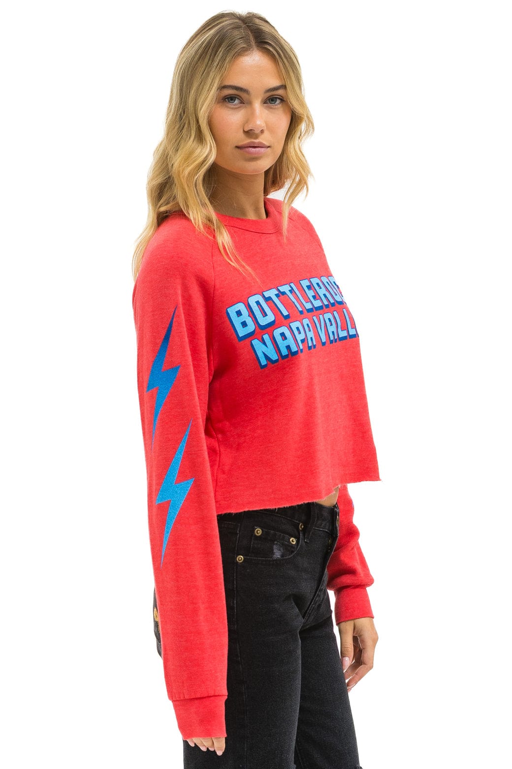 BOTTLEROCK 2025 CROPPED CREW SWEATSHIRT - NEON RED - Image 2