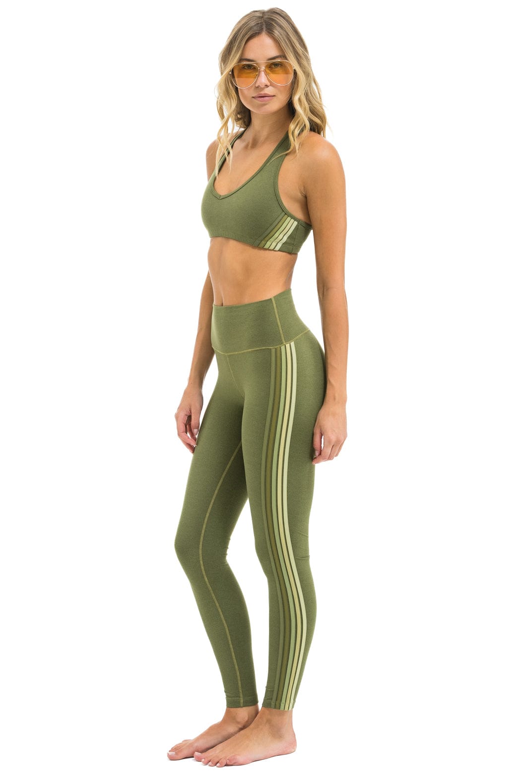 FULL LENGTH HI-RISE 5 STRIPE LEGGINGS - ARMY - Image 3