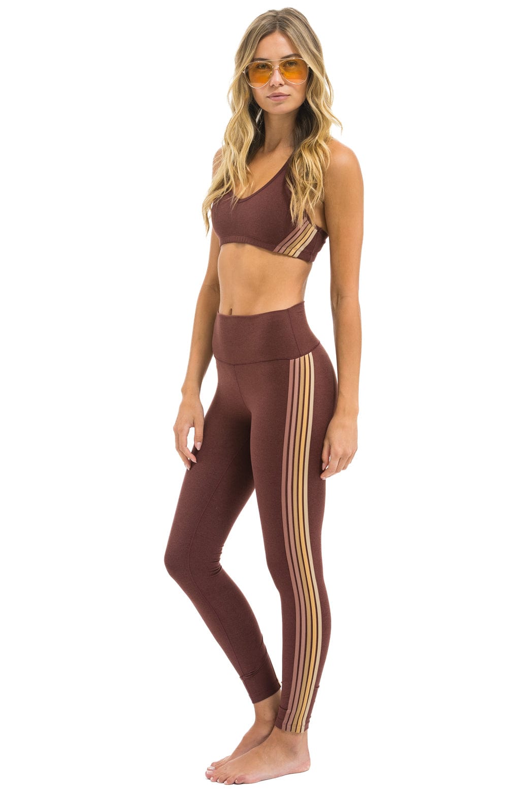 FULL LENGTH HI-RISE 5 STRIPE LEGGINGS - MOCHA - Image 3