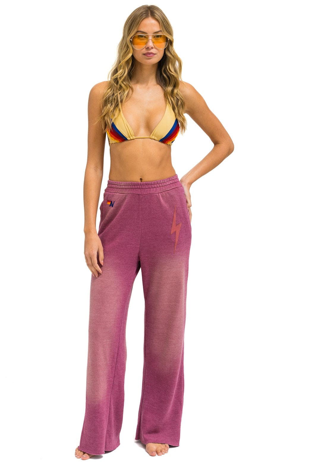 BOLT STITCH WIDE LEG POCKET SWEATPANTS - FADED BERRY - Image 3