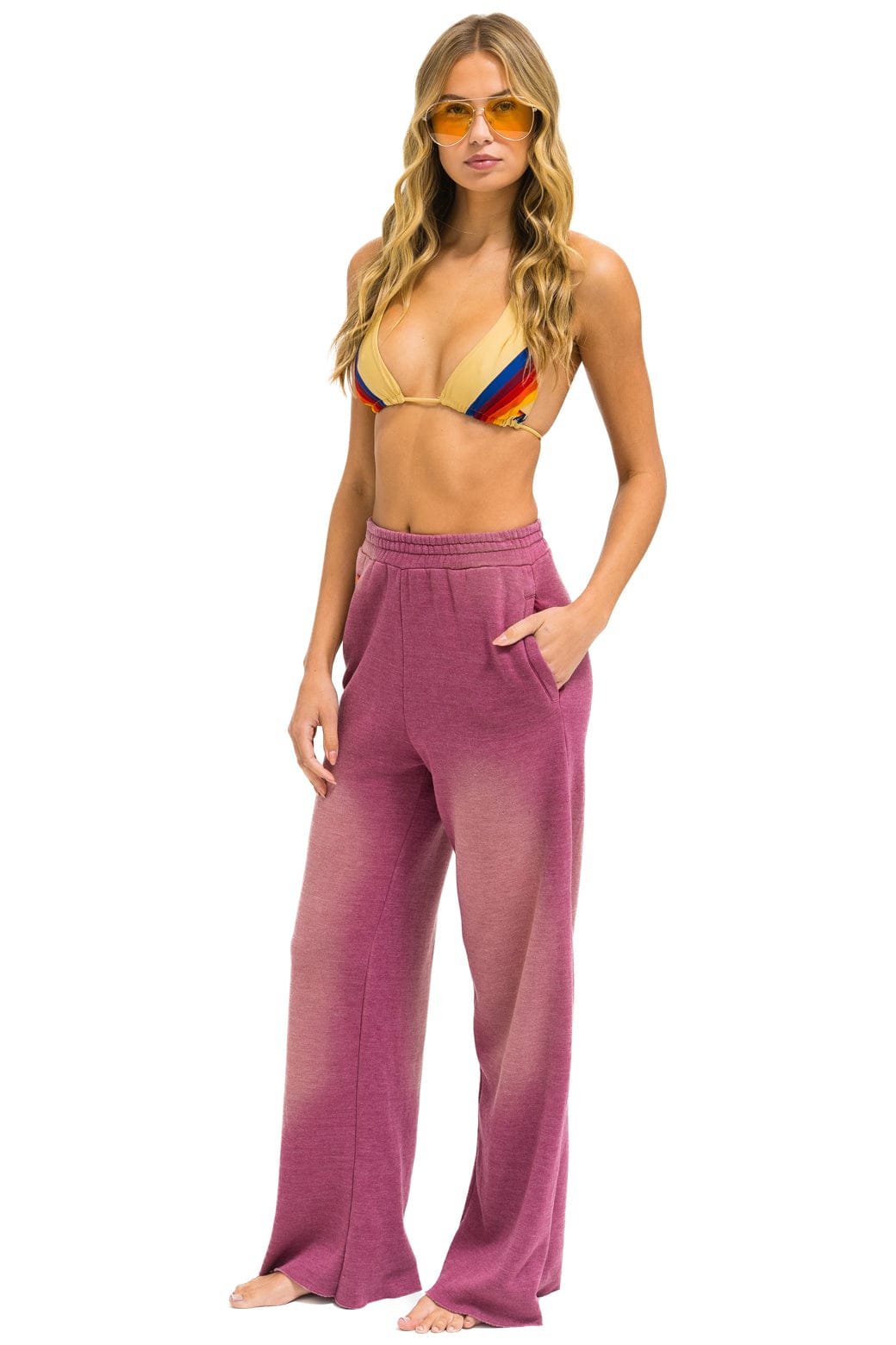 ESSENTIAL WIDE LEG POCKET SWEATPANTS - FADED BERRY - Image 2