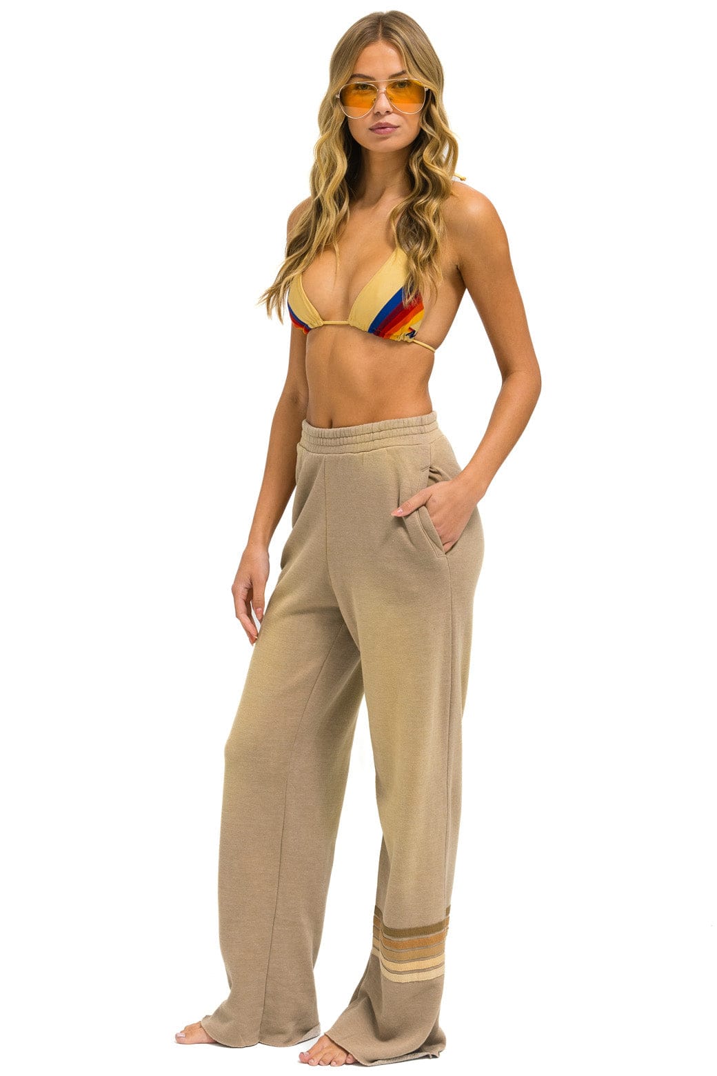 RUGBY STITCH WIDE LEG POCKET SWEATPANTS - FADED TAN - Image 2