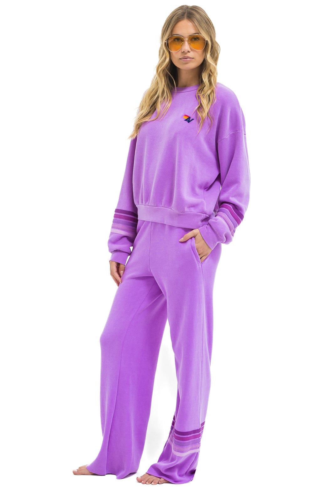 RUGBY STITCH WIDE LEG POCKET SWEATPANTS - NEON PURPLE // PURPLE - Image 6