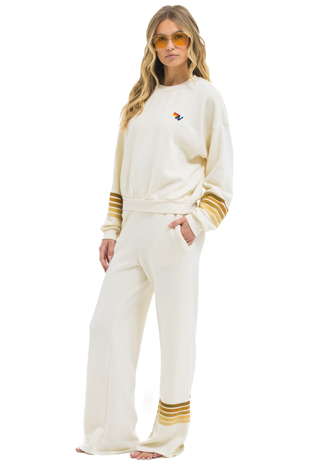 RUGBY STITCH WIDE LEG POCKET SWEATPANTS - VINTAGE WHITE // BROWN - Image 7