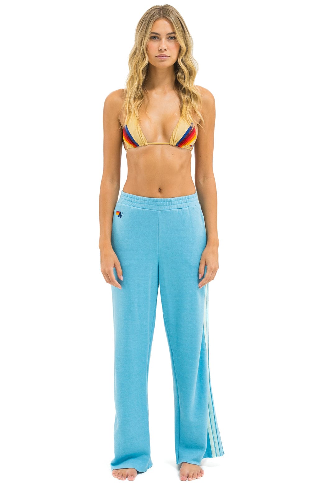5 STRIPE WIDE LEG POCKET SWEATPANTS - AQUA // AQUA - Image 3