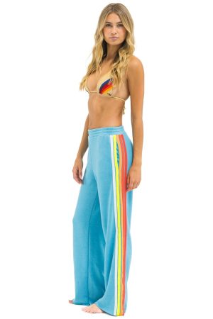 5 STRIPE WIDE LEG POCKET SWEATPANTS - AQUA // WHITE NEON