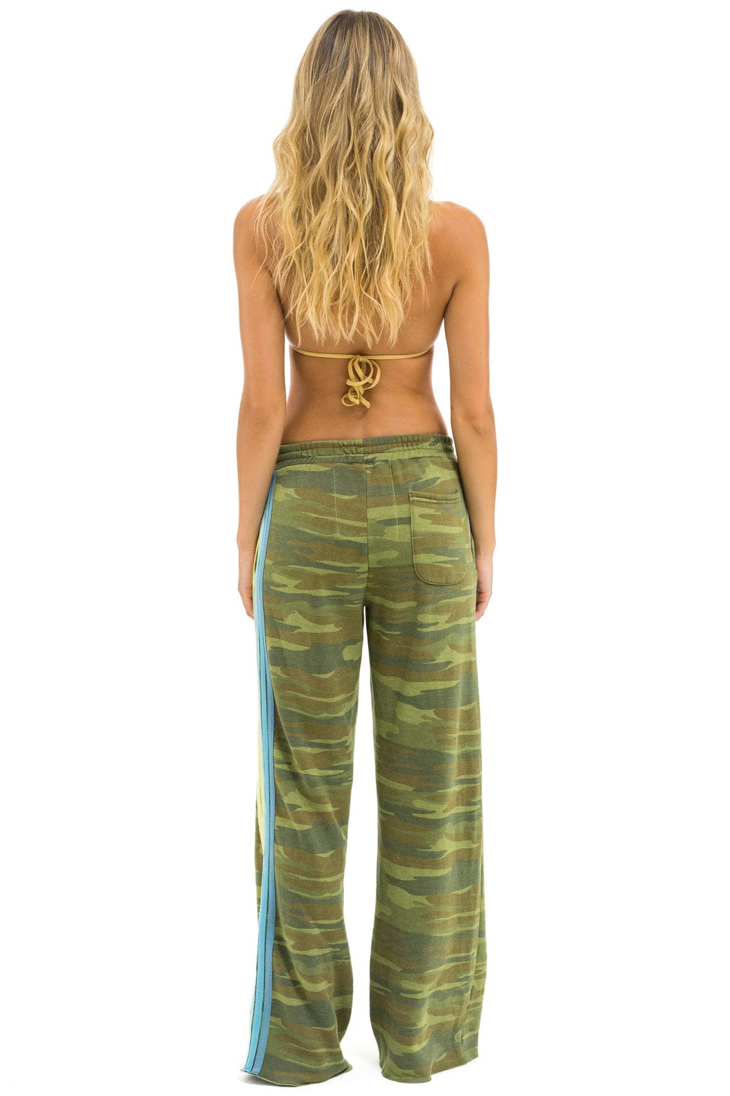 5 STRIPE WIDE LEG POCKET SWEATPANTS - CAMO // LIME // AQUA - Image 4