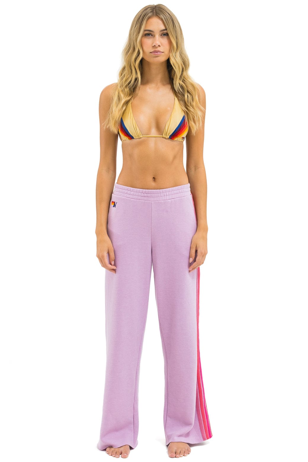 5 STRIPE WIDE LEG POCKET SWEATPANTS - MAUVE // MAGENTA // ORANGE - Image 3