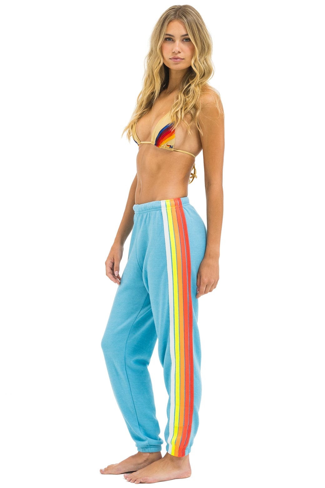 5 STRIPE SWEATPANTS - AQUA // WHITE NEON
