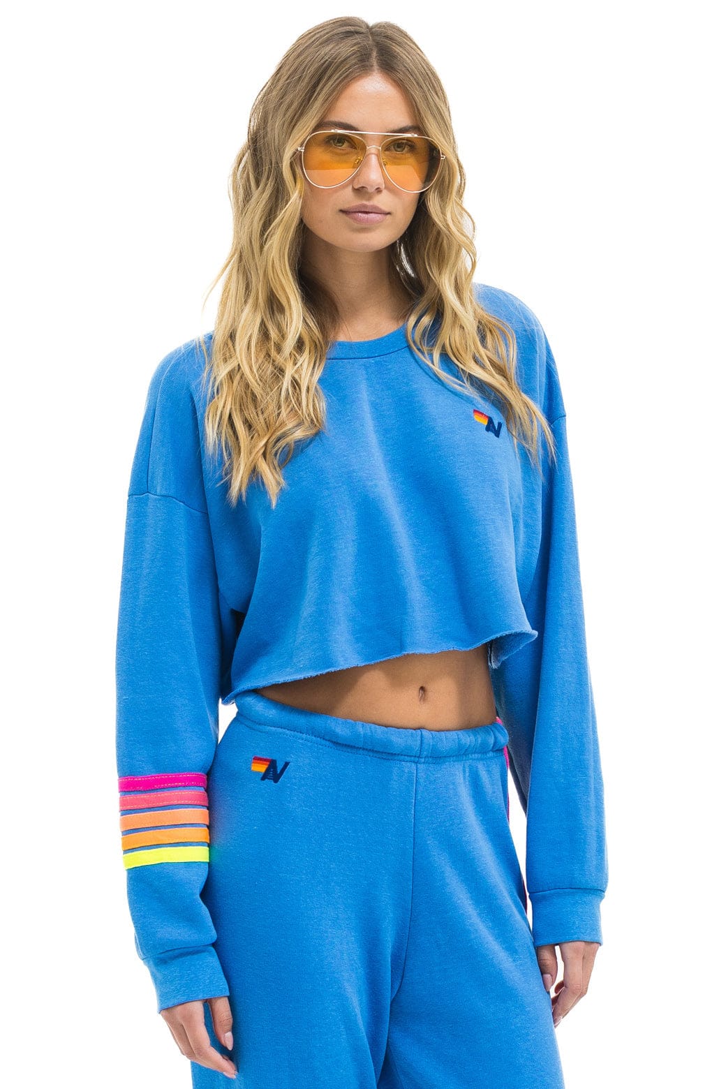 RUGBY STITCH CROPPED CREW SWEATSHIRT RELAXED - COBALT // NEON - Image 2