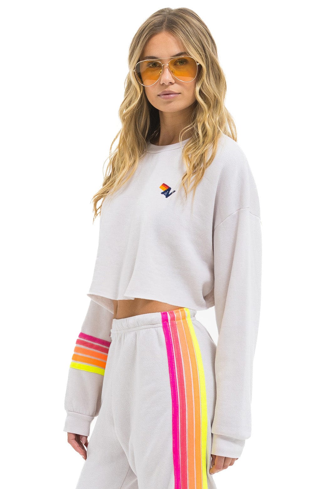 RUGBY STITCH CROPPED CREW SWEATSHIRT RELAXED - DOVE GREY // NEON - Image 2