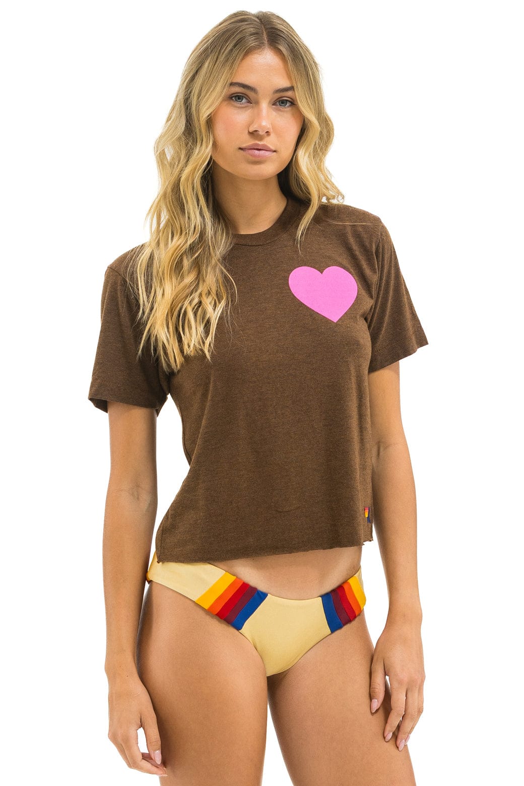 HEART PRINT BOYFRIEND TEE - CHOCOLATE // NEON PINK - Image 4