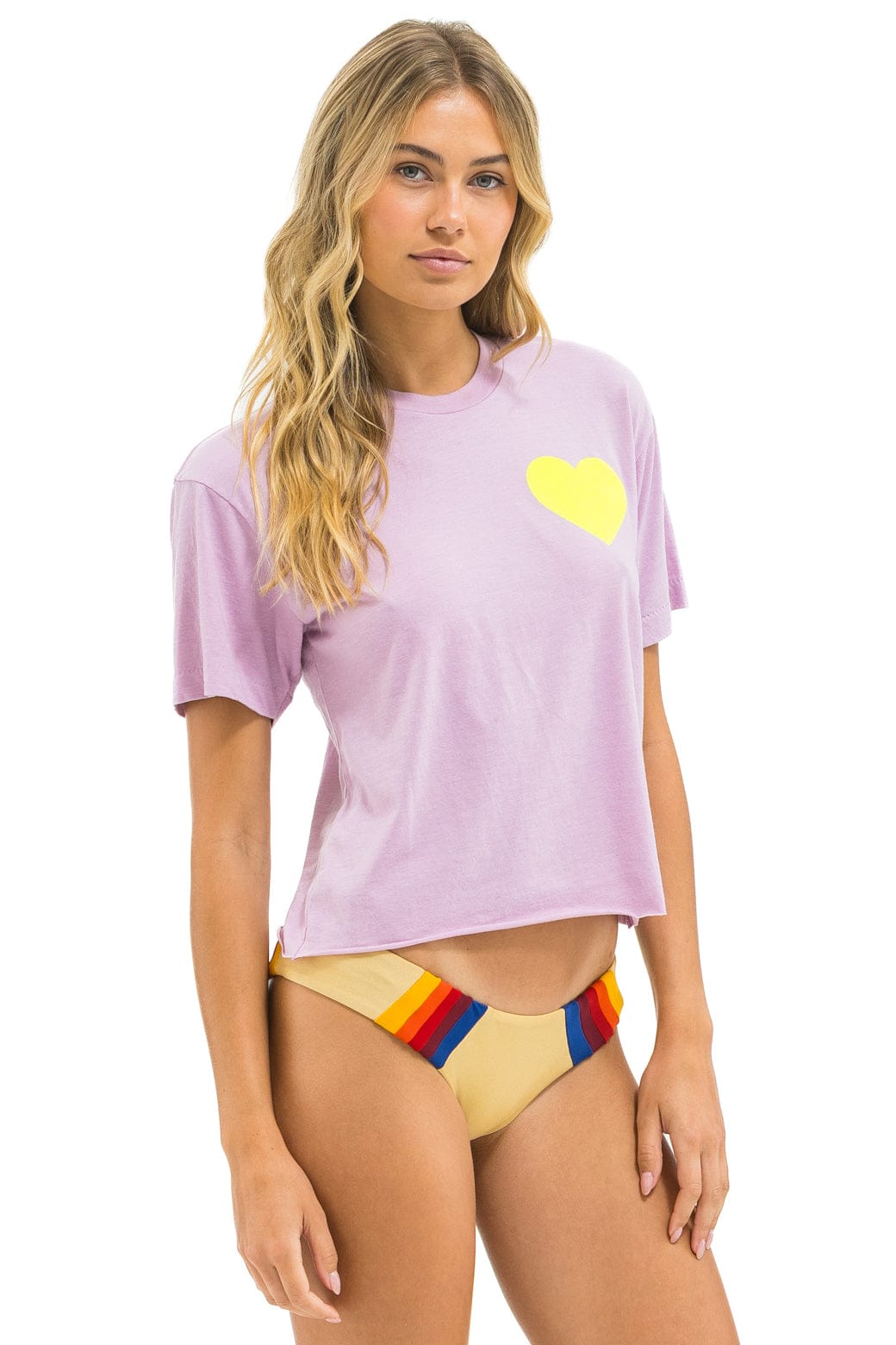HEART PRINT BOYFRIEND TEE - MAUVE // NEON YELLOW - Image 4