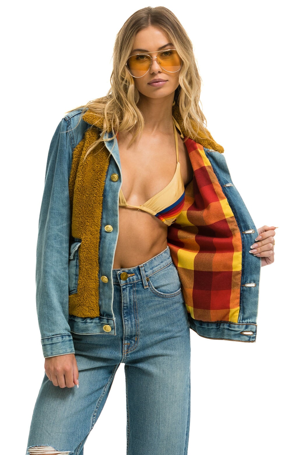 ASPEN SHERPA UNISEX DENIM JACKET - MEDIUM VINTAGE - Image 6