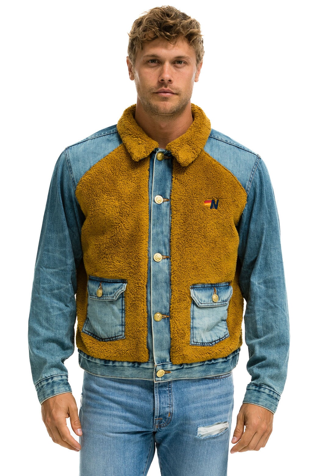 ASPEN SHERPA UNISEX DENIM JACKET - MEDIUM VINTAGE - Image 2