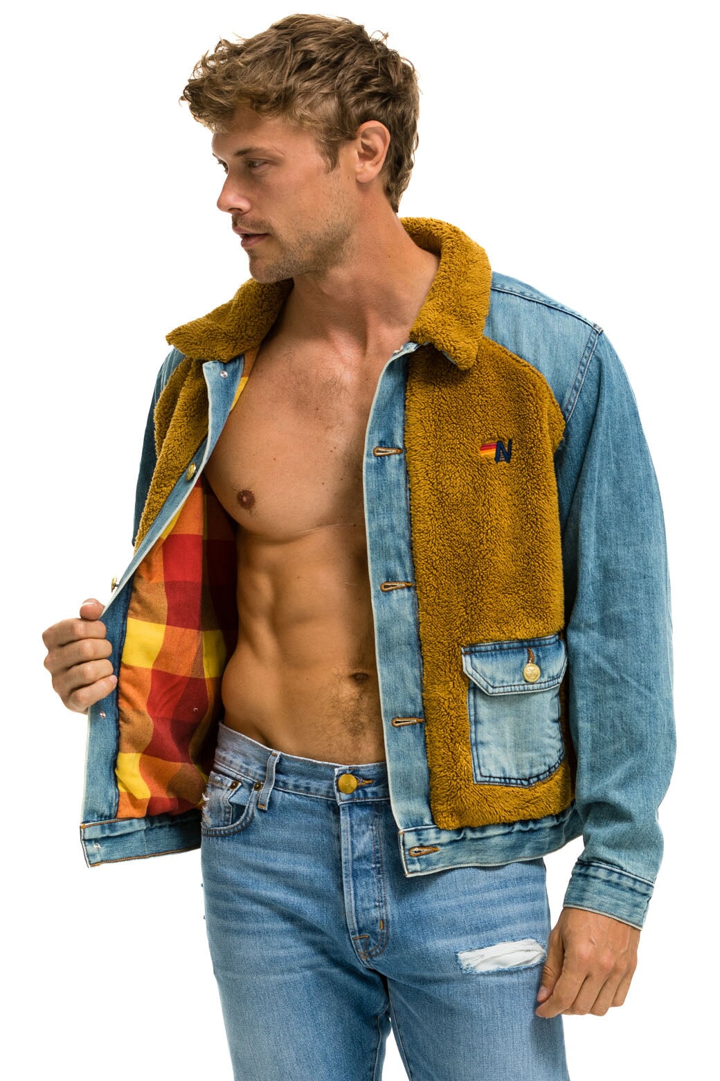 ASPEN SHERPA UNISEX DENIM JACKET - MEDIUM VINTAGE - Image 5