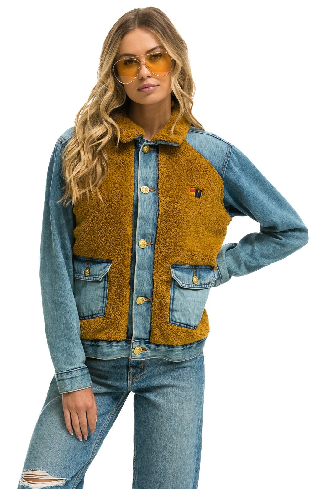 ASPEN SHERPA UNISEX DENIM JACKET - MEDIUM VINTAGE - Image 3