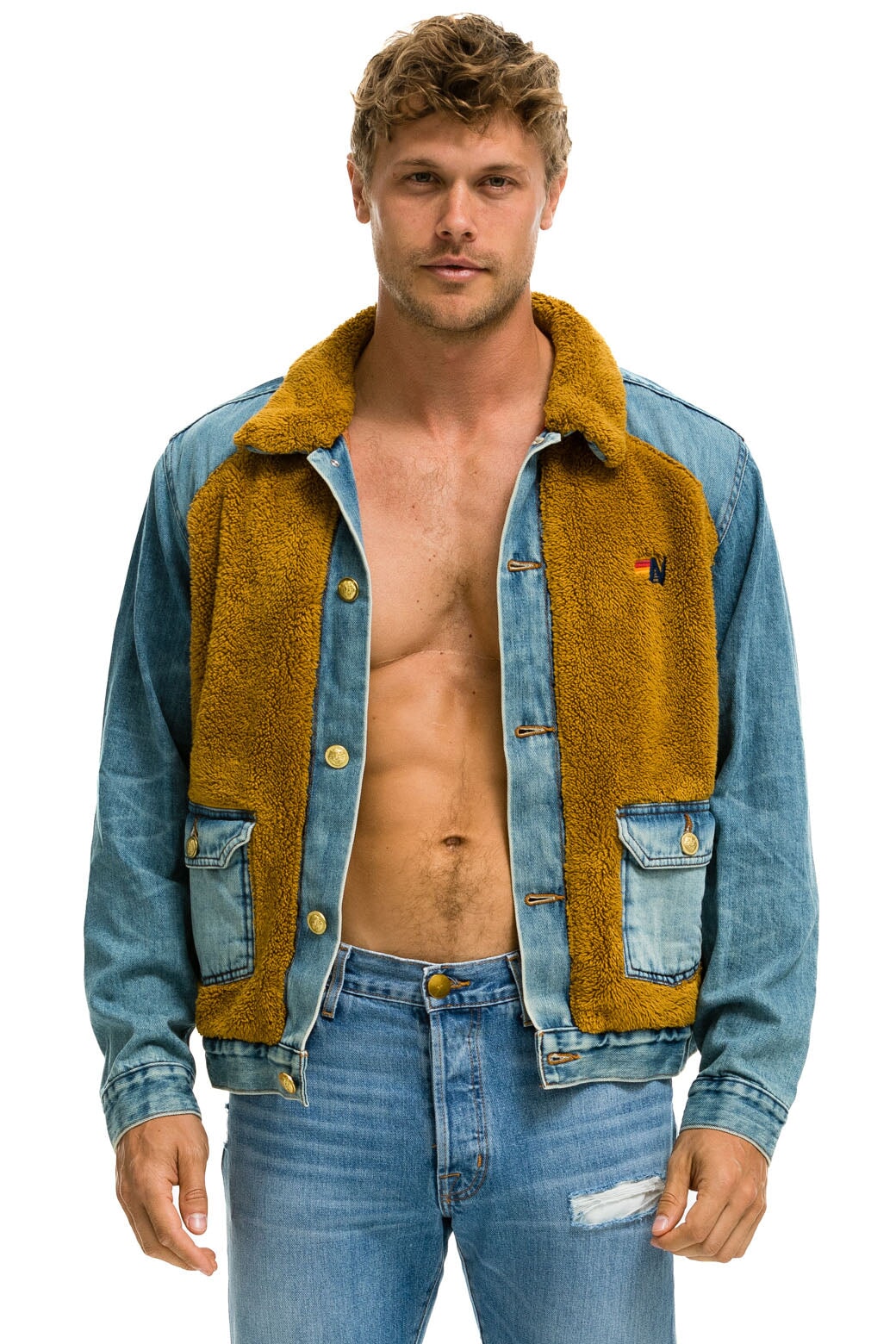ASPEN SHERPA UNISEX DENIM JACKET - MEDIUM VINTAGE - Image 4